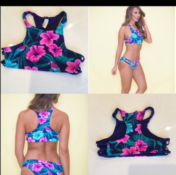 🥳HP🥳 Pink Lily Swim Top Purple Pink Blue Flower Women's size S - Picture 3 of 5